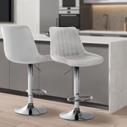 Set de 2 scaune de bar Toni din catifea gri și crom