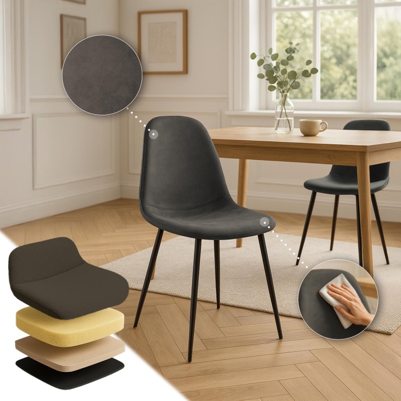 Set de 4 scaune de sufragerie Napier din piele ecologică neagră