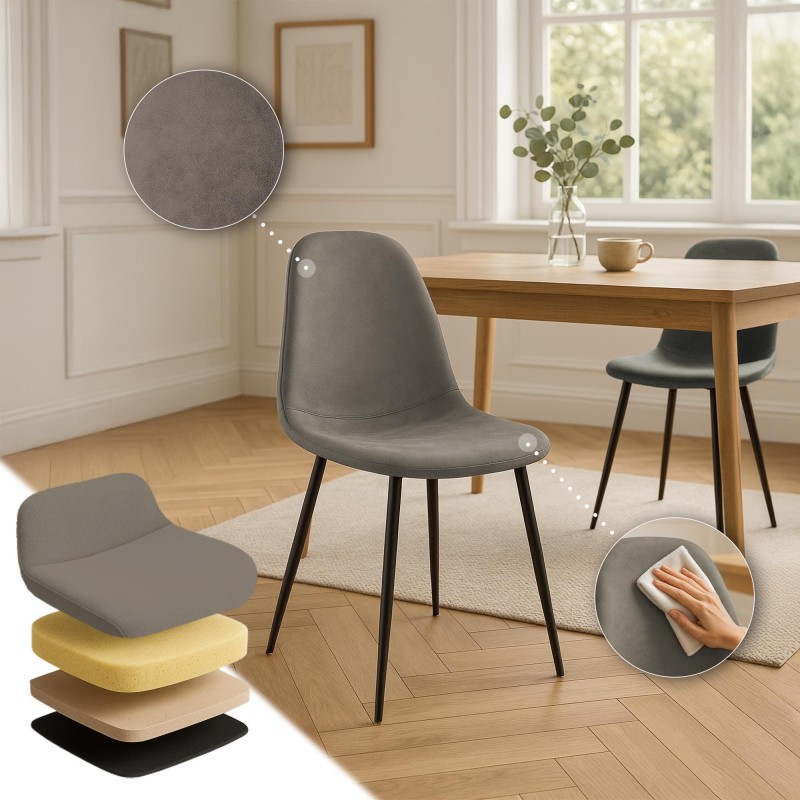 Set de 4 scaune de sufragerie Napier, piele ecologică, gri închis