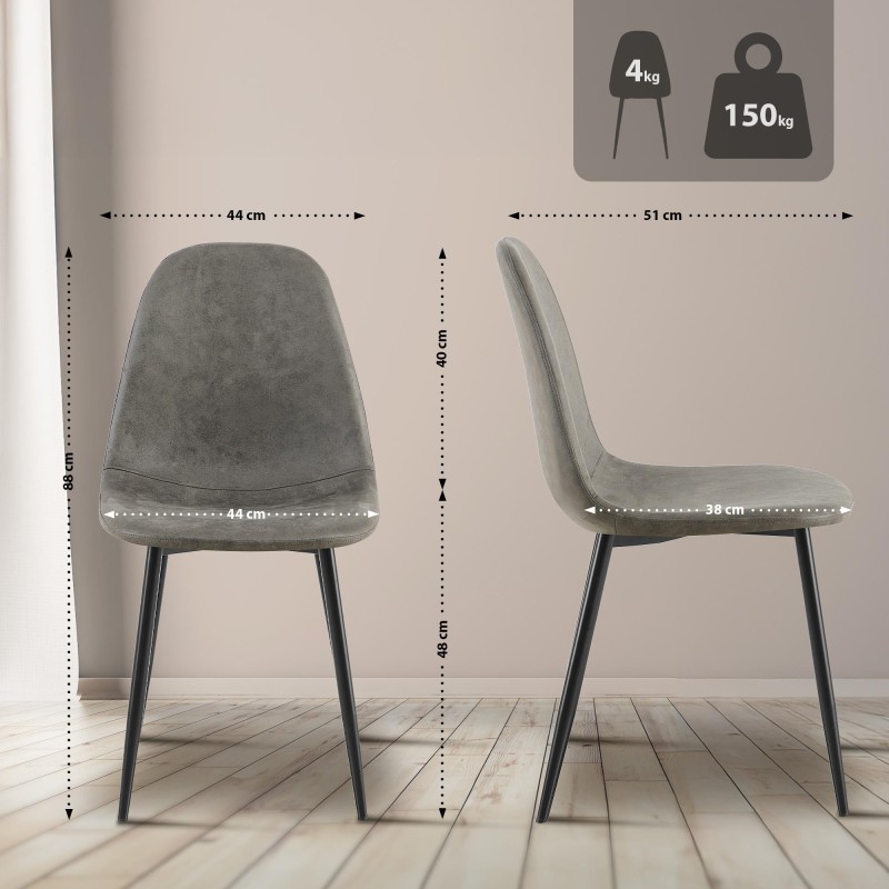 Set de 4 scaune de sufragerie Napier, piele ecologică, gri închis