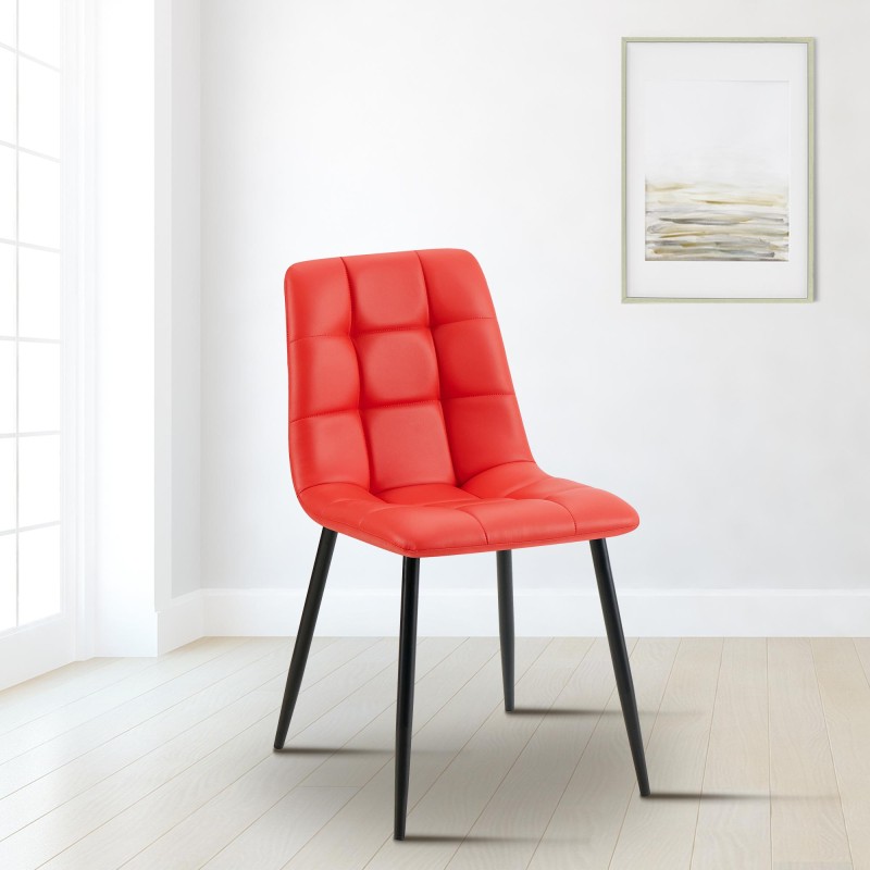 Scaun de sufragerie Antibes, imitație de piele roșie