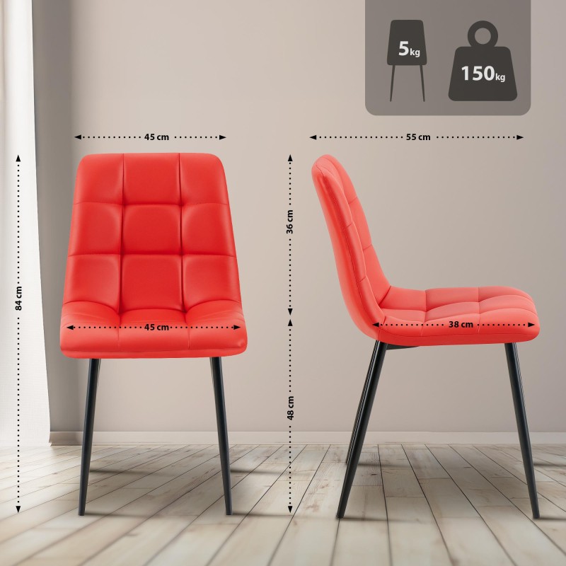 Scaun de sufragerie Antibes, imitație de piele roșie