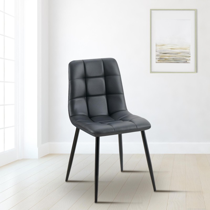 Scaun de sufragerie Antibes, imitație de piele neagră