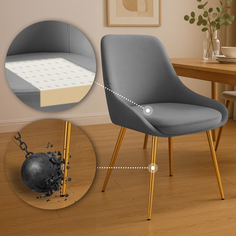 Scaun de sufragerie Elmira din catifea gri închis auriu