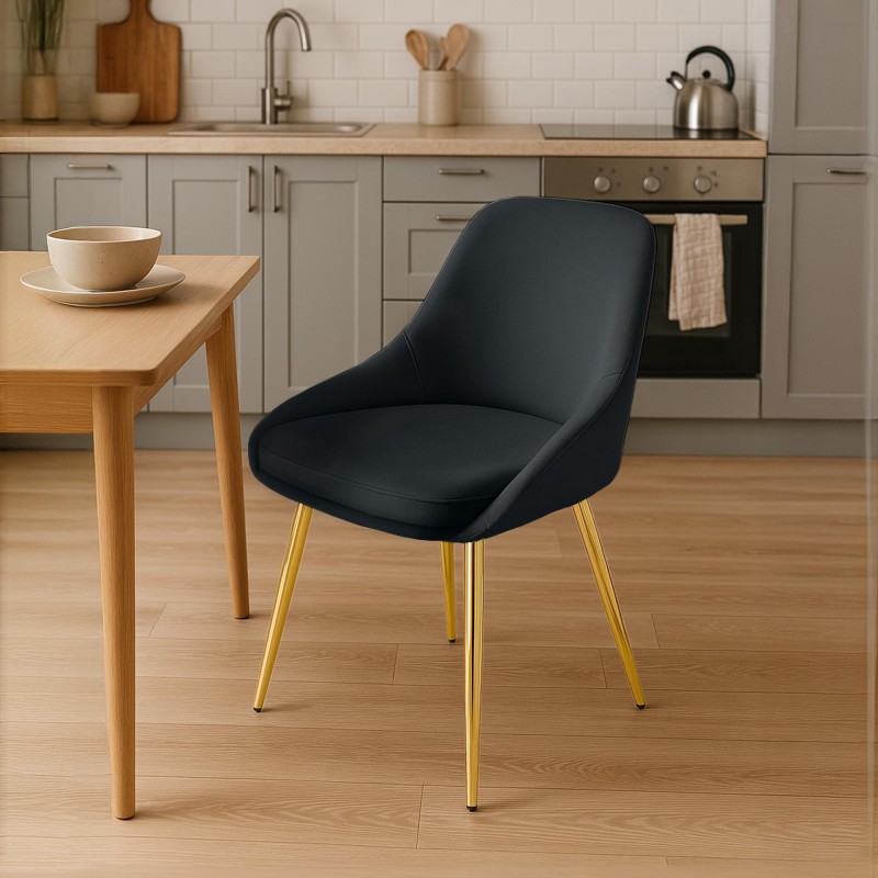 Scaun de sufragerie Elmira din catifea aurie neagră