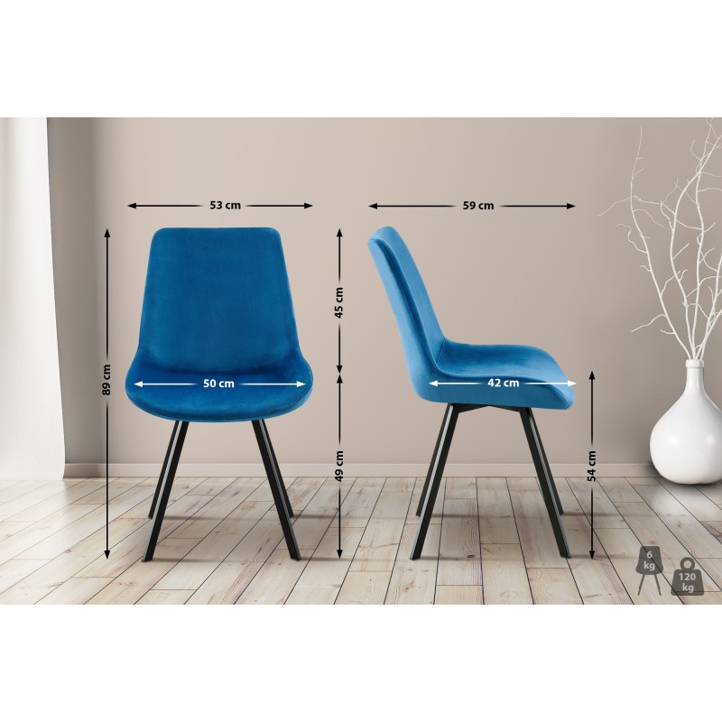 Set de 2 scaune de sufragerie Lewes din catifea albastru închis