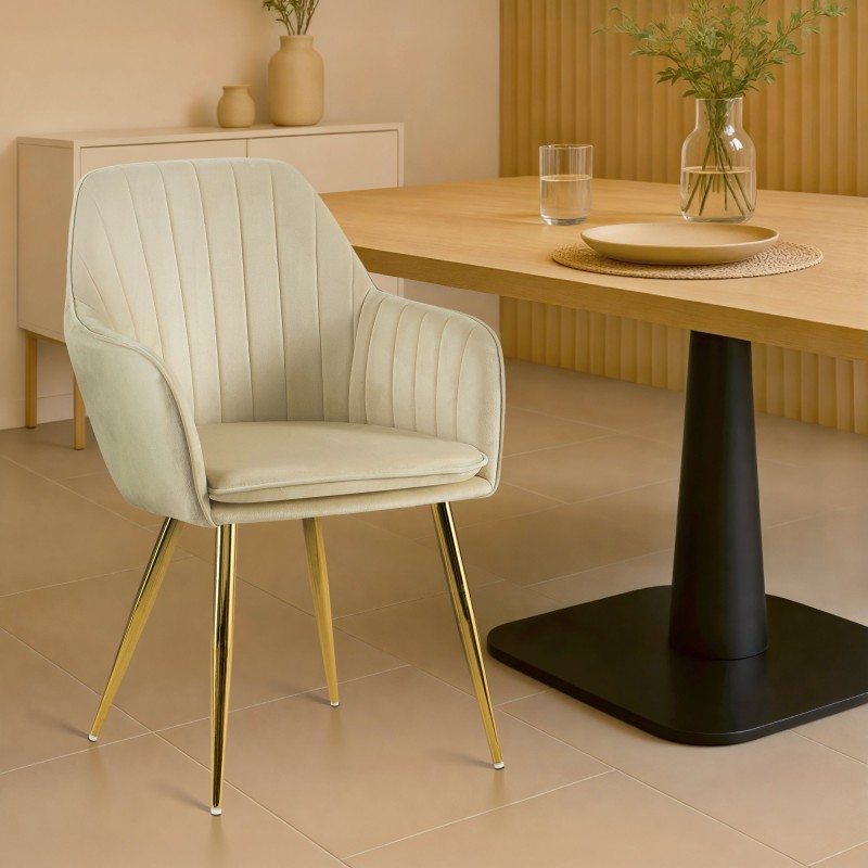 Scaun de sufragerie Cheryl din catifea crem aurie