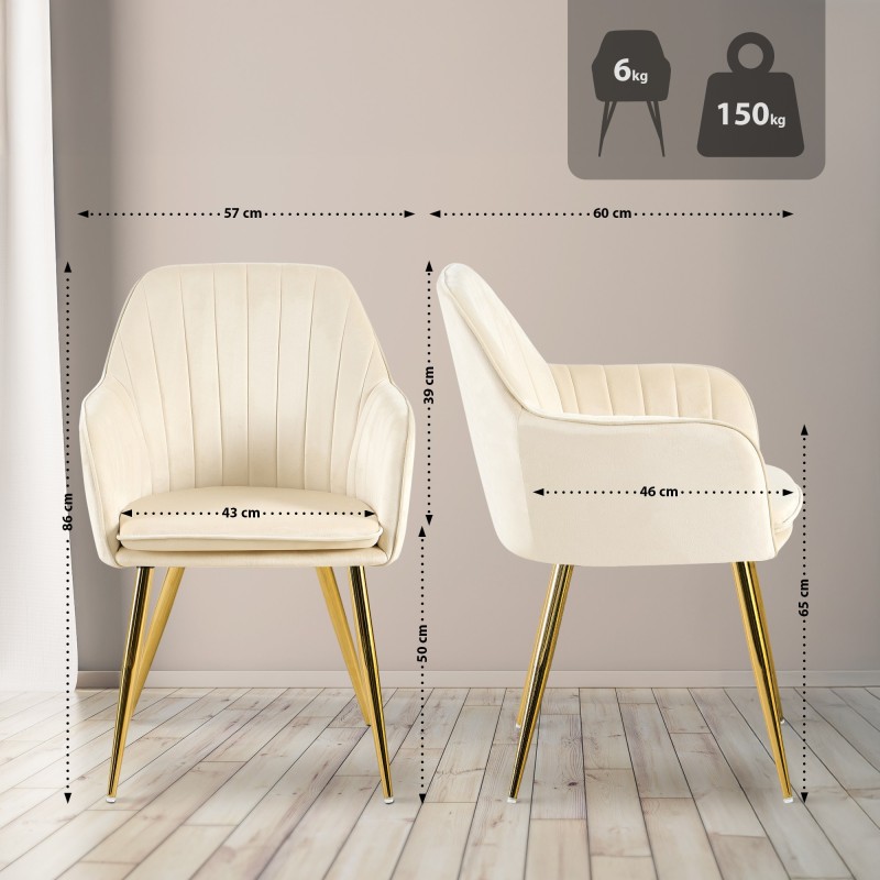 Scaun de sufragerie Cheryl din catifea crem aurie