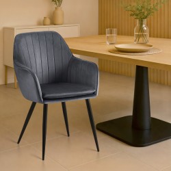 Scaun de sufragerie Cheryl din catifea gri închis și neagră