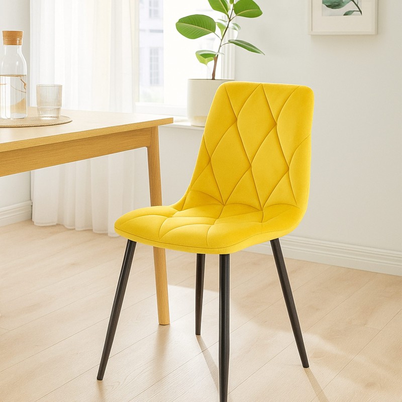 Scaun de sufragerie Clairton din catifea galbenă